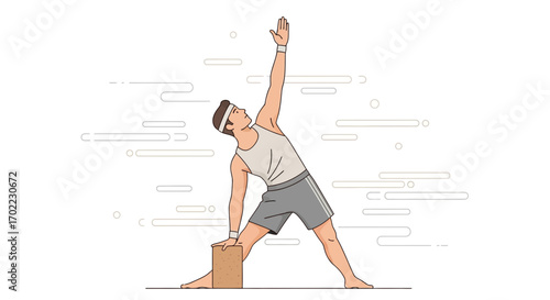 Animated Person Performing Yoga Pose Using a Wooden Block for Exercise and Balance