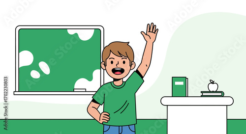 A Student Raising Hand in Classroom to Answer Questions, Concept of Education