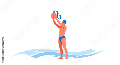 A Swimmer Proudly Holds His Medal High After Winning A Competition Victory