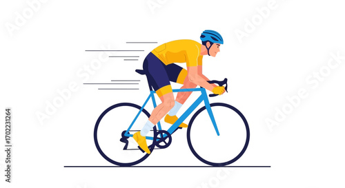 A vector illustration of a cyclist riding a road bike in motion for competition