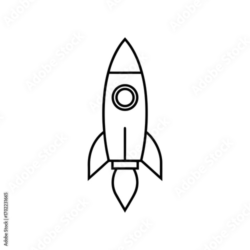 Simple line art rocket ship launching into space