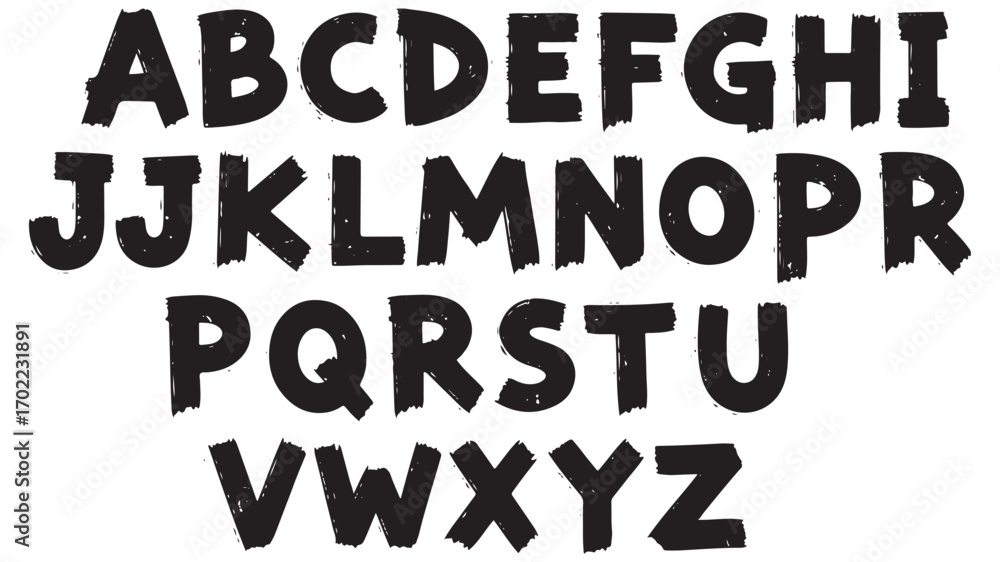 Grunge alphabet font with rough brush strokes and handwritten letters and numbers Grunge alphabet font with rough brush strokes and handwritten letters and numbers