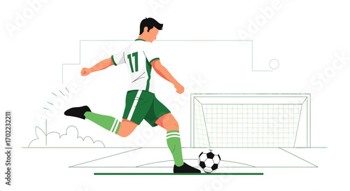 Athlete Kicking Soccer Ball Towards Goal In An Illustration Of Soccer Sport