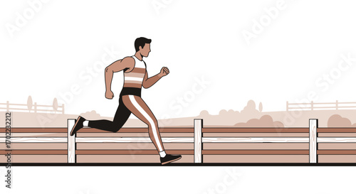 Athlete Jumps Wooden Fence in Energetic Run, Depicting Athleticism and Outdoor Activity