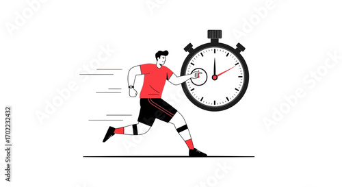 Athlete Races Against Stopwatch, Illustrating Speed, Time, and Competitive Spirit