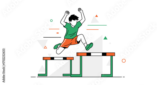Athlete Vaulting Over Hurdles in a Dynamic and Energetic Vector Illustration