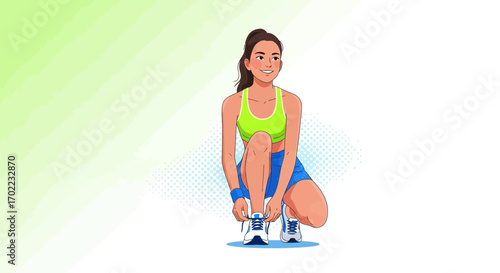 Attractive Woman Tying Laces Ready For Sports Practice And Physical Exercise Routine