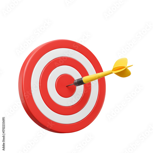 Dart hitting center of target success on a Transparent Background