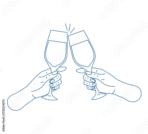Hands clinking glasses in celebration during an evening gathering with friends in a cozy atmosphere