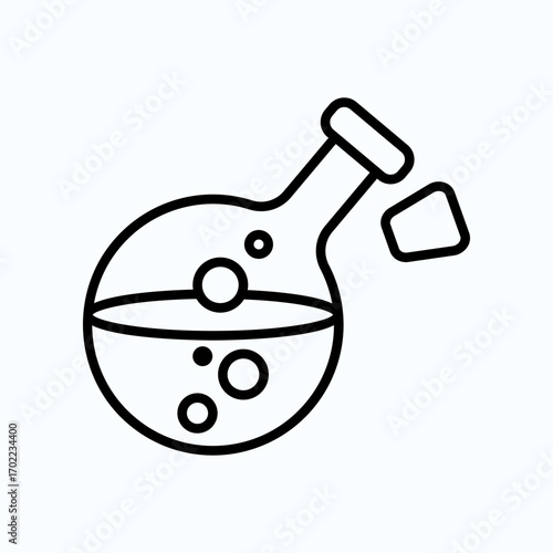 Simple Line Icon of Chemistry Flask with Bubbles and Liquid