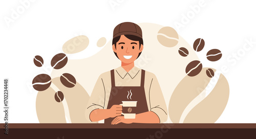 Barista Serving Coffee Illustration Depicting Cafe Culture And Coffee Shop Business Concept