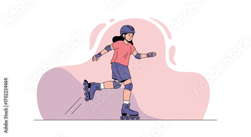 Cheerful Person Rollerblading With Protective Gear Enjoying The Outdoors In The Sunlight