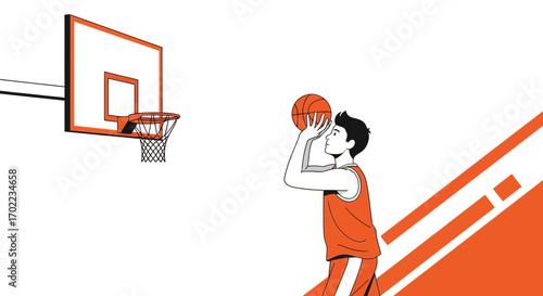 Basketball Player Preparing To Shoot Vector Illustration On White Background Presentation