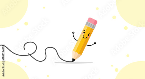Cheerful Writing Tool Cartoon Depicts Fun Illustration For Creative Content And Design