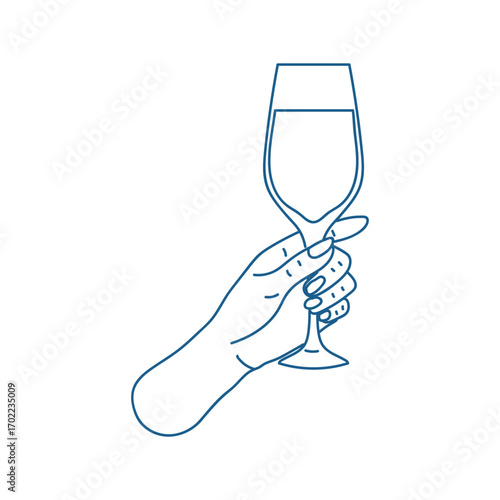 Elegant hand holding a glass filled with clear liquid, perfect for celebrations or toasting on special occasions