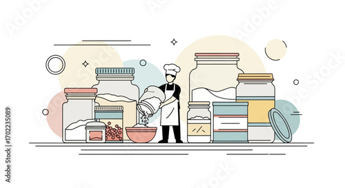 Chef Baking ingredients and preparing in the kitchen for culinary arts