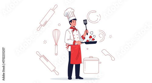 Chef cooking food concept illustrations image related to culinary and the kitchen