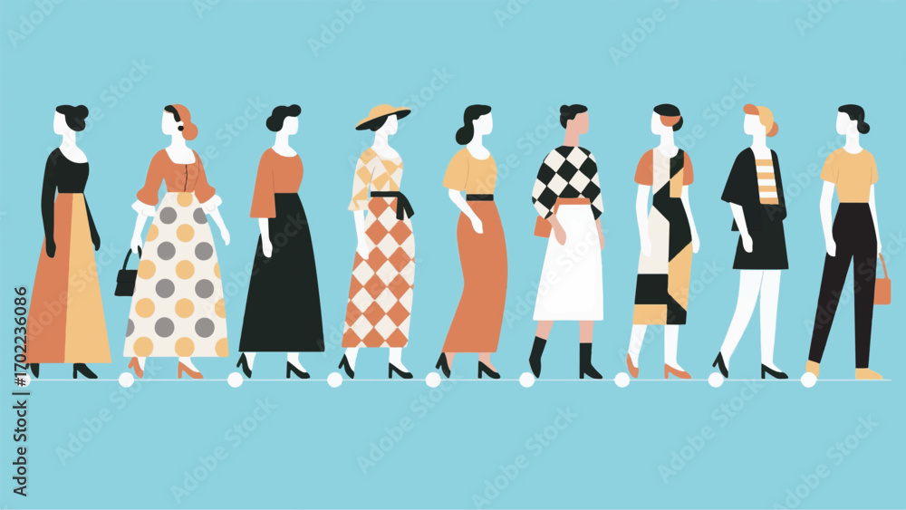 Obraz premium Illustration of women's clothing designs from the past to the present vector design template