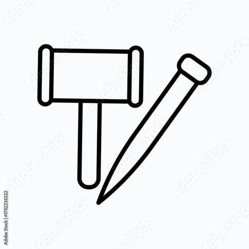 Simple Icon Depicting a Hammer and Nail in Minimalist Style