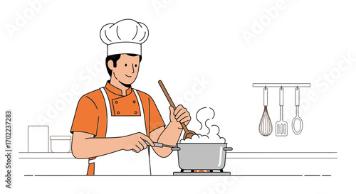 Chef Preparing Culinary Dish, Cooking Food In The Kitchen, Delicious Cuisine Concept