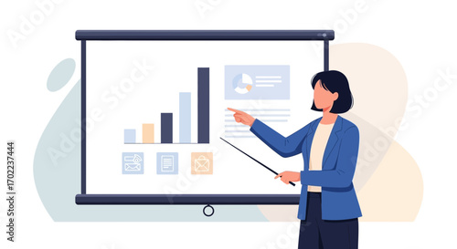 Businesswoman Presenting a Graph on a Projection Screen Indicating Growth and Success