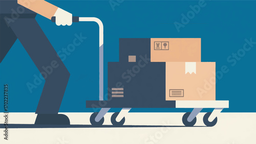 illustration of two large cardboard boxes on a trolley vector design template