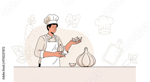 Chef Preparing Food with Fresh Garlic Ingredients for Flavorful Culinary Creations