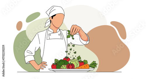Chef preparing healthy vegetables in the kitchen, cooking and making a meal