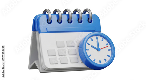 Calendar and Clock Time Management Concept on Transparent Background for Scheduling Purposes