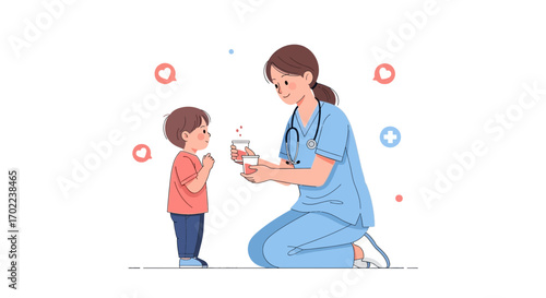 Caring Nurse Administering Medicine to a Child with Empathy and Compassion