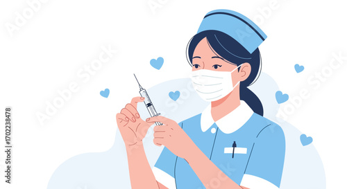 Caring Nurse Preparing Vaccination with Syringe Ready To Administer Medicine