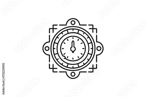 Line Art Clock Timepiece Timer Minimalist Black Icon on White Background