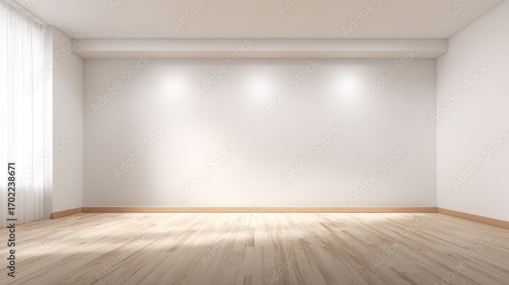 Fototapeta premium Bright Empty Room with Wooden Floor and Natural Light for Interior Design Mockups