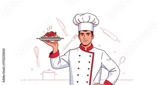 Chef Presenting a Delicious Meal in a Plate, Cooking, Restaurant, and Culinary Concept