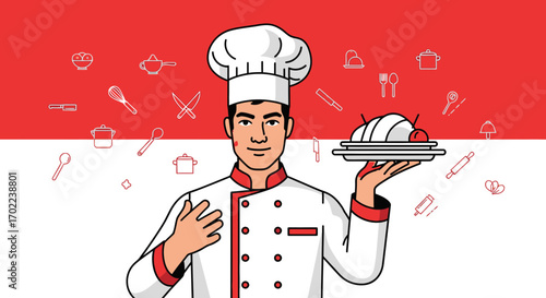 Chef Presenting Delicious Dish with Elements of Professional Cookery and Culinary Arts