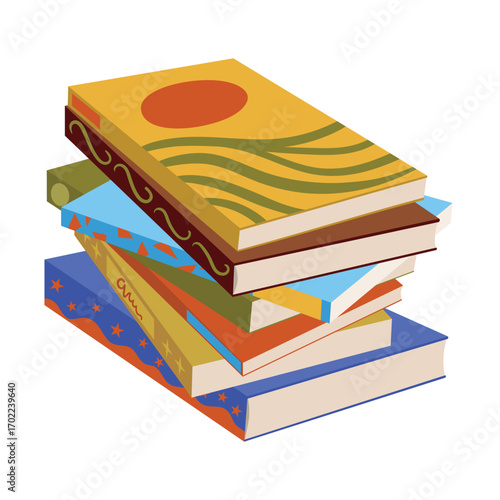 Flat cartoon stack of books in simple modern style.