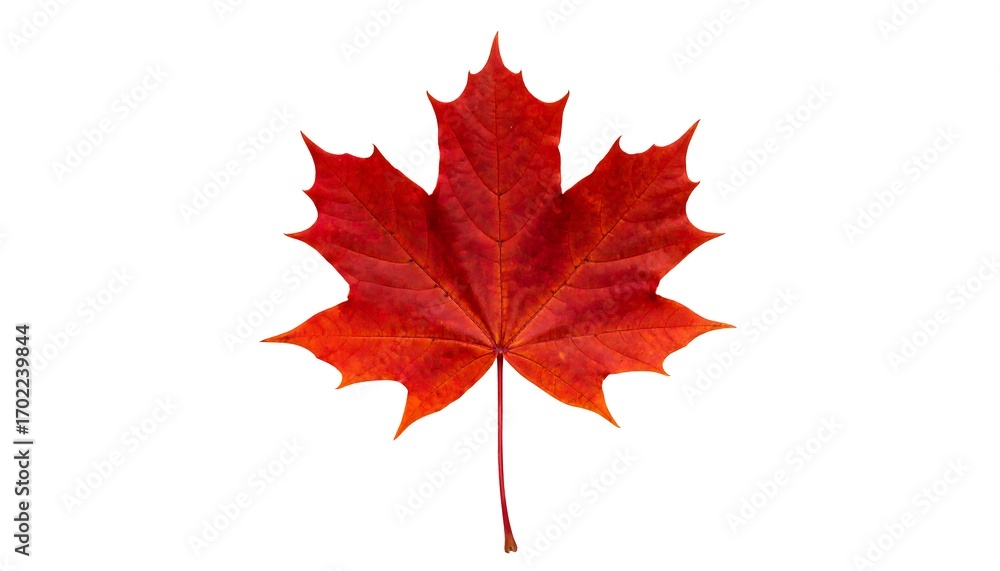 Fototapeta premium Vibrant autumn maple leaf against white