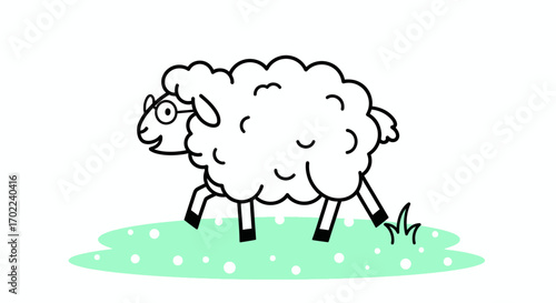 Cartoon Sheep With Glasses Standing On A Patch Of Green Grass