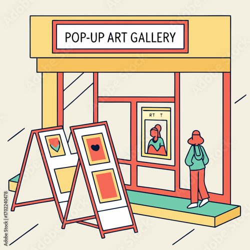 Colorful Pop Up Art Gallery with Artwork Display and Visitor