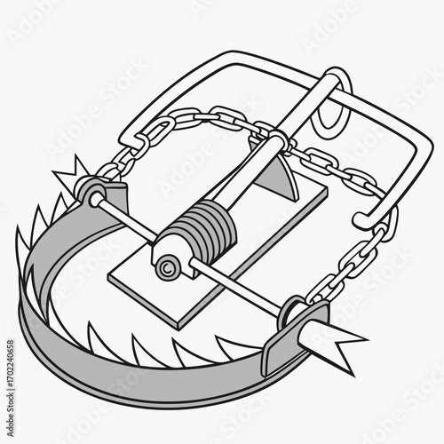 Diagram of a Metal Animal Trap with Spring Mechanism