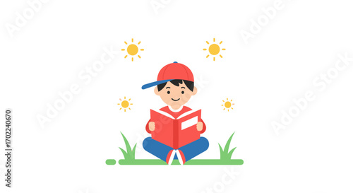 Child Reading Under Summer Sun An Illustration Of Leisure And Education At The Park