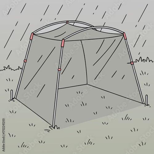 Grey Pop Up Tent in the Rain