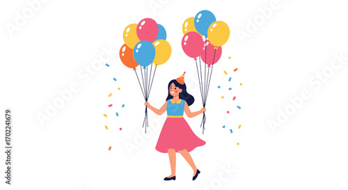 Cheerful Celebration With Bright Balloons And Colorful Confetti On White Background