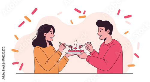 Couple Enjoying Cake Together Sharing a Special Moment of Sweetness and Happiness