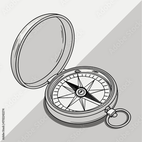 Open Vintage Compass Illustration Grey Background