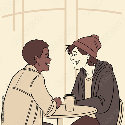 Two Men Enjoying Coffee at a Cafe