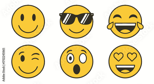 Collection of Yellow Emoji Faces with Various Expressions and Emotions.
