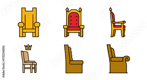 Cartoon Royal Thrones Collection: Golden, Red, and Brown Chairs