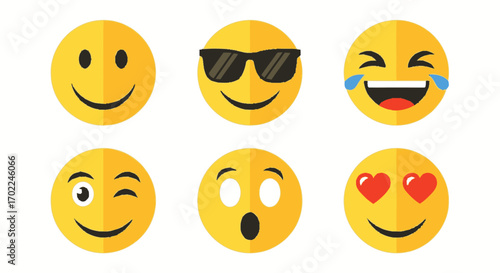 Collection of Yellow Emoji Icons with Various Expressions and Emotions