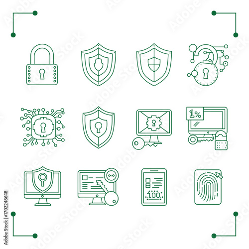 Security and protection icons representing digital safety and privacy.